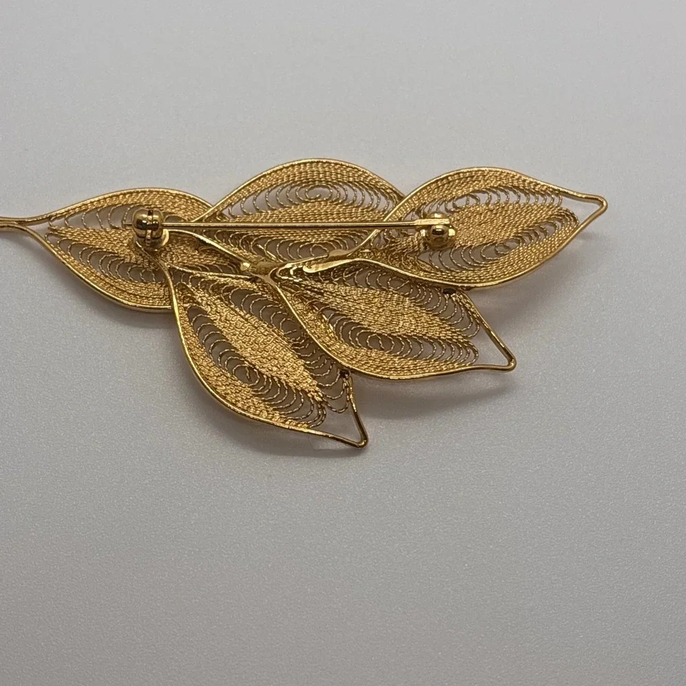 Gold Filigree‎ Leaf Brooch Pin Statement Jewelry